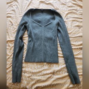 Green Ribbed Long Sleeve Top